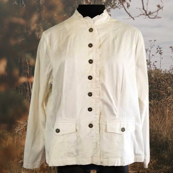 Chico's Ivory tone on tone floral print Military Style Jacket Size 12/14 - Picture 2 of 5